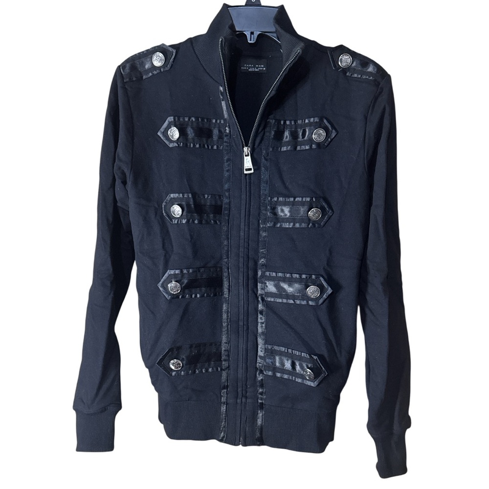 Zara Black Military-Inspired Jacket Goth Band K-Fashion Street Style - Size S